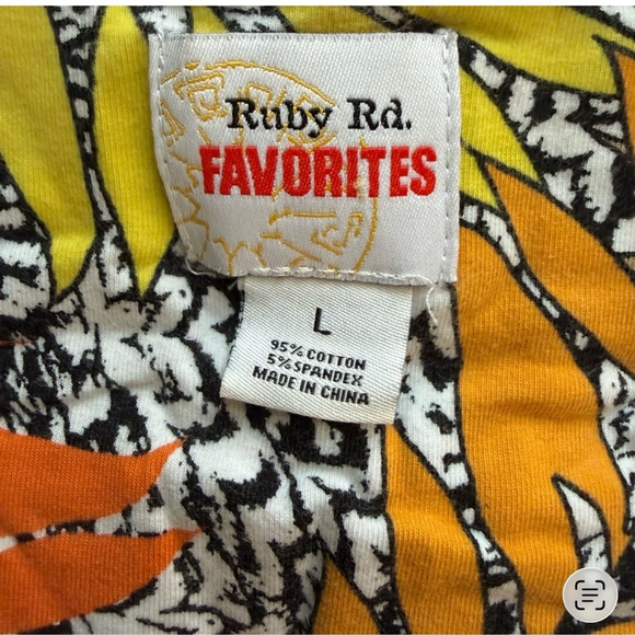 Ruby Rd. Multicolor Tropical Leaf Print V-Neck Blouse Size L Stretch Cotton - Picture 3 of 10